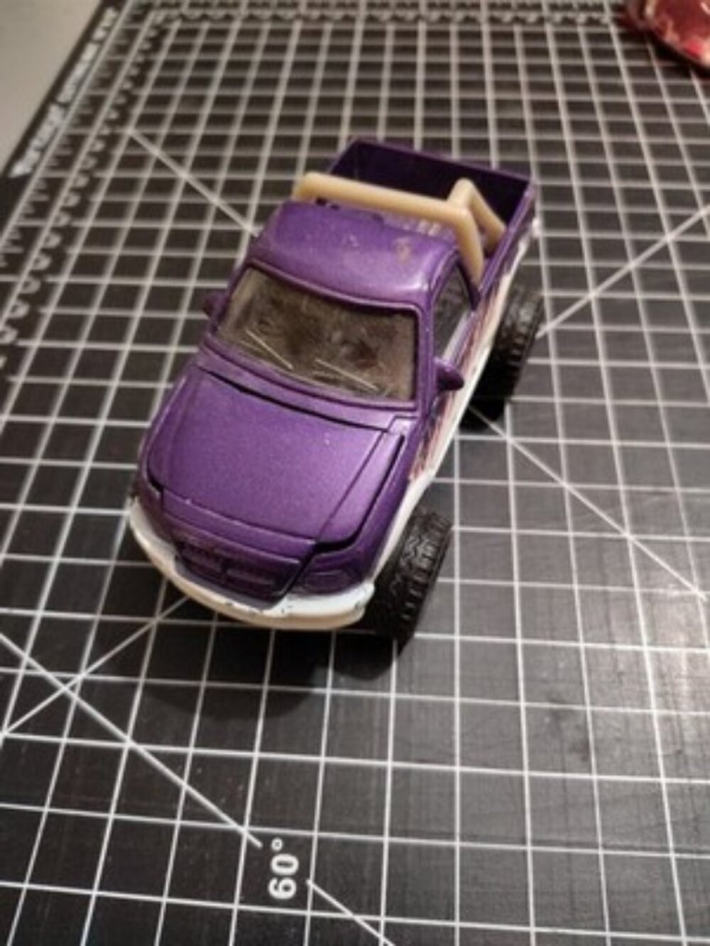 1998 SOMA PURPLE & WHITE 4X4 MIGHTY WHEELS PICK UP TRUCK DIECAST HOOD OPENS RARE